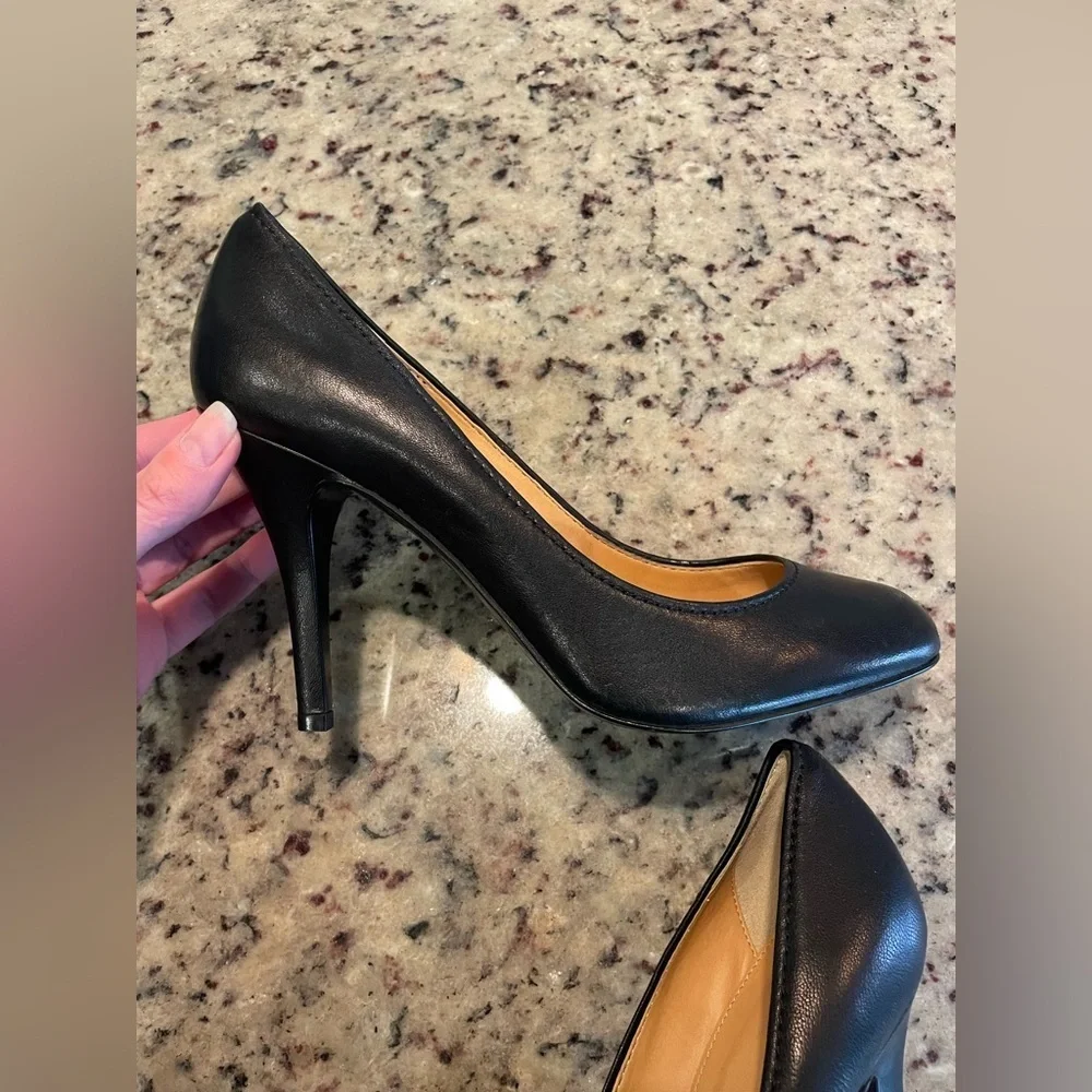 New J. Crew Mona Italian Black Leather Heels size 8.5 retail $198